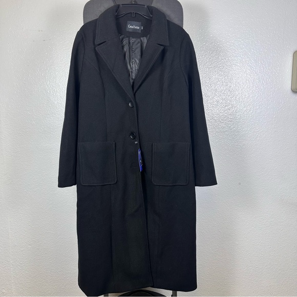 Chou Yatou | Women's Black Pea Coat - Picture 1 of 8